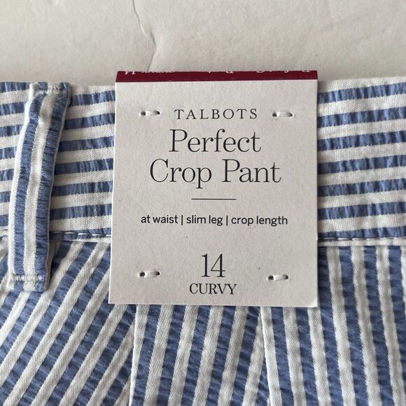 NWT Talbots Pants Womens 14 Blue White Seersucker Perfect Crop Striped Ankle - Picture 6 of 15